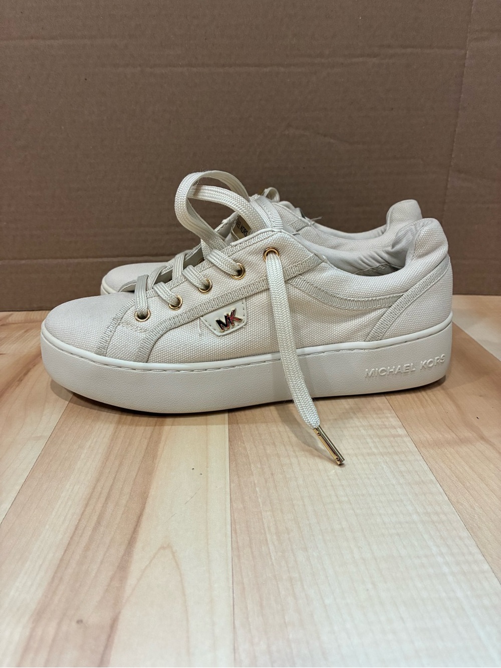 Michael Kors White Canvas Gold Logo Platform Sneakers 7M